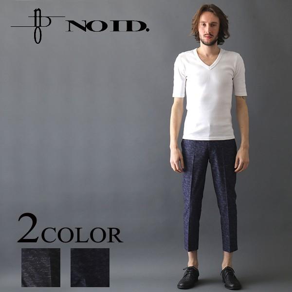 NO ID ノーアイディー Pデニムプリントトラベルアンクルトラウザーズ スラックス パンツ