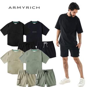 ARMYRICH アーミーリッチ 半袖Tシャツ＆ハーフパンツ　セットアップ 春夏 夏服 ナイロン ショートパンツ ストレッチ スポーティ ストリート おしゃれ｜upper-gate