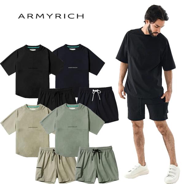 ARMYRICH アーミーリッチ 半袖Tシャツ＆ハーフパンツ　セットアップ 春夏 夏服 ナイロン シ...