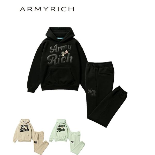 ARMYRICH アーミーリッチ レザーワッペン裏起毛スウェットセットアップ 上下セット メンズコー...