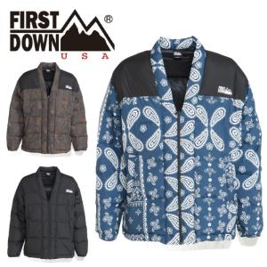 FIRST DOWN(ファーストダウン)HANTEN DOWN JKT 半纏 はんてんダウンジャケット 日本 メンズ レディース ユニセックス アウター 防寒着 防寒 秋冬 M-XL 黒 ブラック カジュアル カモフラ 迷彩 柄 バンダナ ペイズリー おしゃれ 半纏 はんてんダウンジャケット アウター FIRST DOWN 防寒着 秋冬