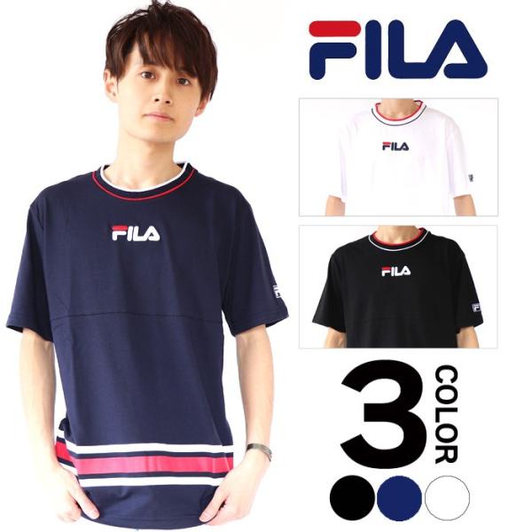 FILA フィラ Tシャツ Men's ラインリブパイピング半袖Tシャツ サマー 春 夏 M L X...