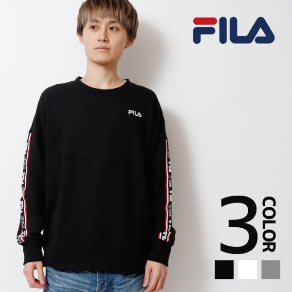 FILA フィラ ロゴテープトレーナー スウェット クルーネック メンズ 長袖 スポーティー ストリ...