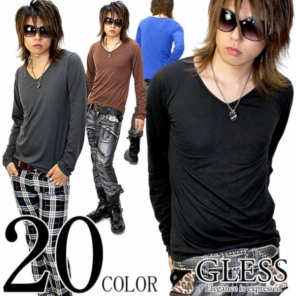 GLESS グレス Vネック 無地 ロンT Tシャツ TEE カットソー mens メンズ トップス...
