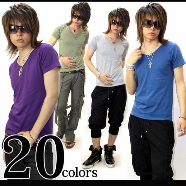 GLESS グレス 半袖Vネック無地 Tシャツ カットソー トップス メンズ おしゃれ 半袖 春 夏...