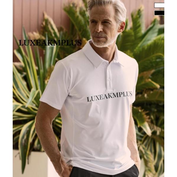 LUXEAKMPLUS リュクスエイケイエムプラス ゴルフ フロントロゴ半袖ポロシャツ メンズ 男性...