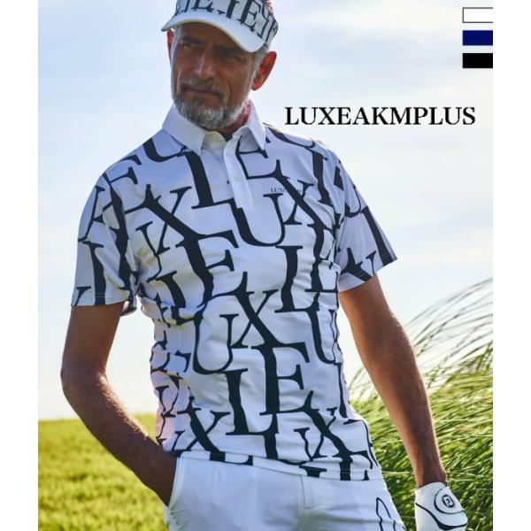 SALE セール LUXEAKMPLUS リュクスエイケイエムプラス 総柄ロゴ半袖ポロシャツ Tシャ...