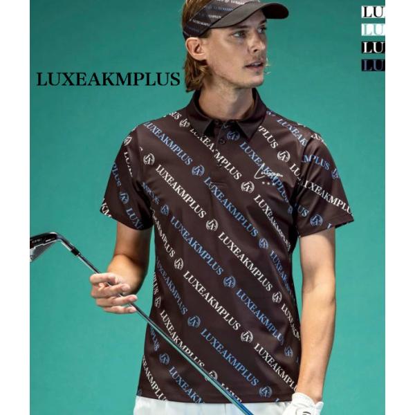 LUXEAKMPLUS リュクスエイケイエムプラス 総柄ロゴ半袖ポロシャツ メンズ ドライ ストレッ...