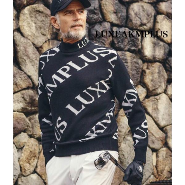 LUXEAKMPLUS リュクスエイケイエムプラス 総柄ロゴモックネックニット セーター メンズ 暖...