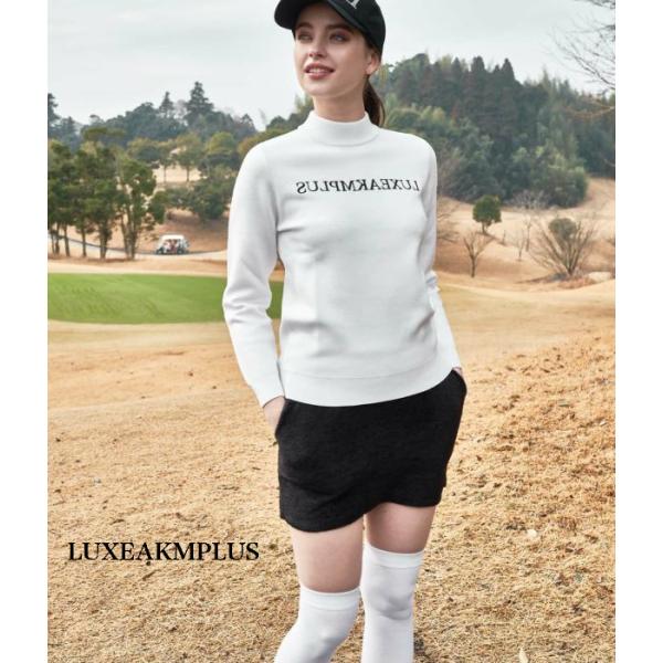 LUXEAKMPLUS リュクスエイケイエムプラス フロントロゴモックネックニット 長袖 セーター ...