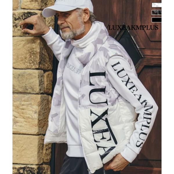 LUXEAKMPLUS リュクスエイケイエムプラス カモ柄中綿ベスト メンズ 男性 アウター ゴルフ...