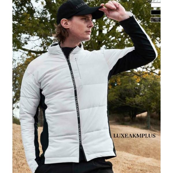 LUXEAKMPLUS リュクスエイケイエムプラス 袖ロゴ中綿ジャケット メンズ 細身 スリム アウ...