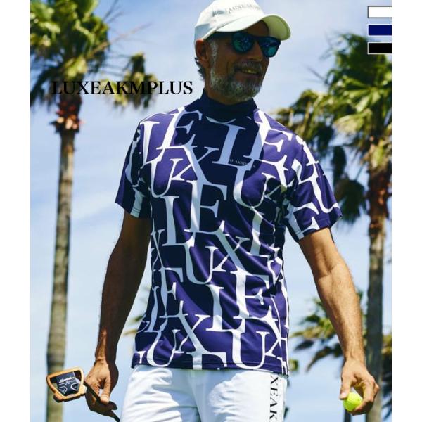 SALE セール LUXEAKMPLUS リュクスエイケイエムプラス 総柄ロゴ半袖モックネックTシャ...