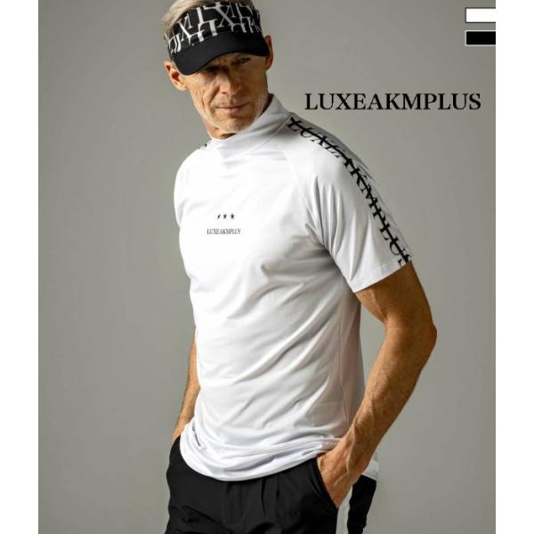 SALE セール LUXEAKMPLUS リュクスエイケイエムプラス ラインロゴ半袖モックネックTシ...