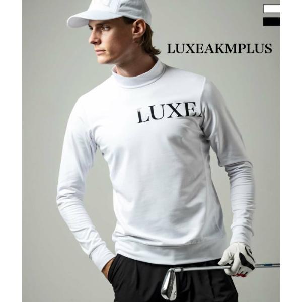 LUXEAKMPLUS リュクスエイケイエムプラス 光沢ロゴモックネックTシャツ 長袖 ゴルフ メン...