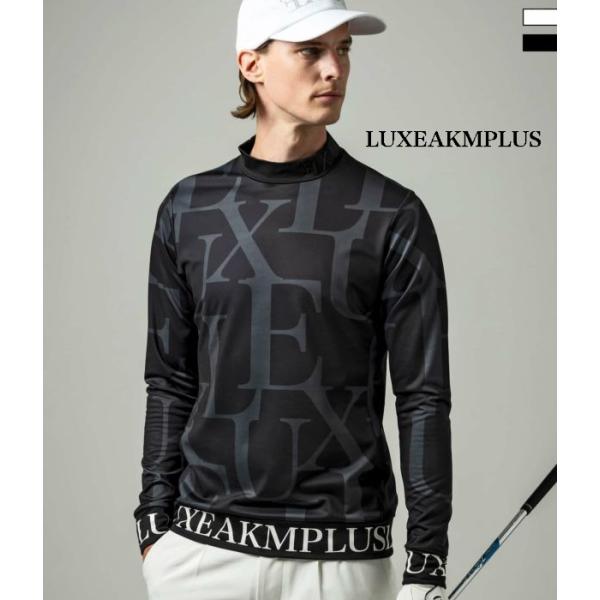 LUXEAKMPLUS リュクスエイケイエムプラス 裾ロゴ総柄モックネックTシャツ 長袖 ゴルフ メ...