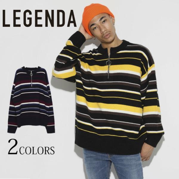 LEGENDA レジェンダ Half Zip COLOR Sweater ニット セーター ボーダー...