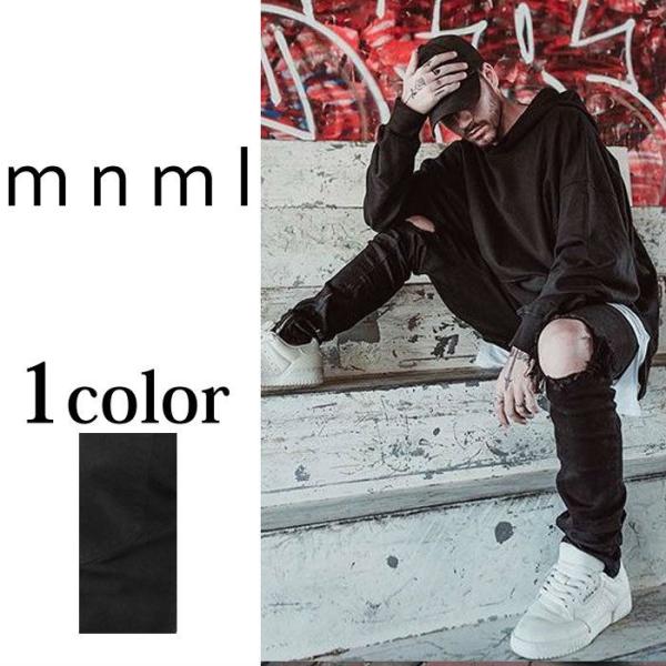 ミニマル mnml 裾ZIP ジップ ダメージクラッシュ ジーンズ mnml M1 STRETCH ...