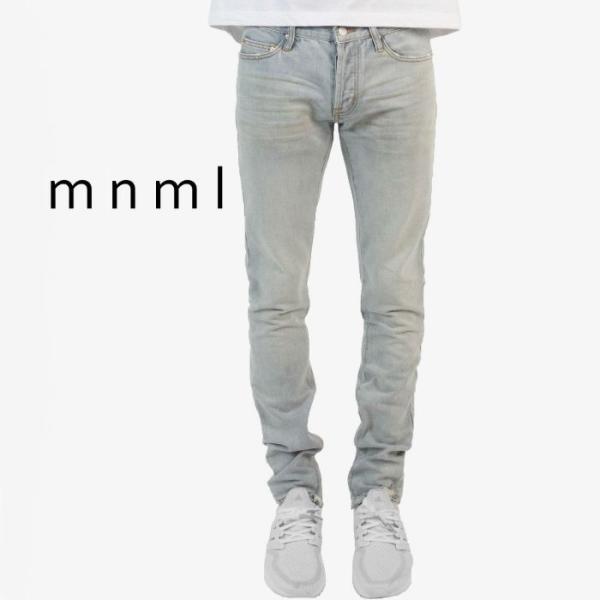 mnml ミニマル Denim Blue 裾ZIP ジップ クラッシュデニムパンツ スリム スキニー...