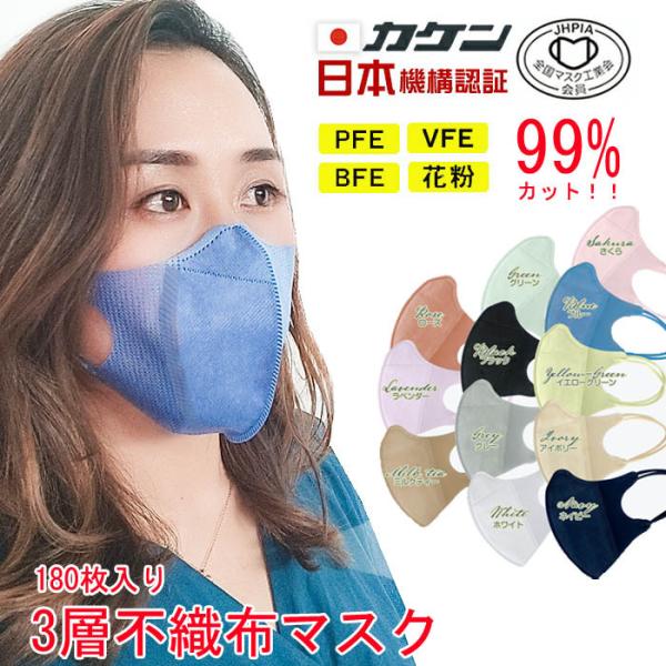 180枚入り 3層不織布マスク 血色 呼吸 立体 使い捨て 大人 ユニセックス 防塵 花粉 飛沫感染