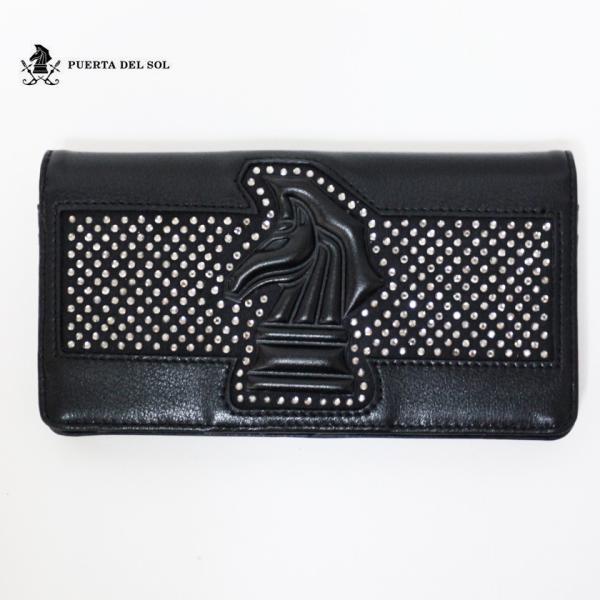 PUERTA DEL SOL プエルタデルソル 財布 本革 レザー ラインストーンナイトロングウォレ...