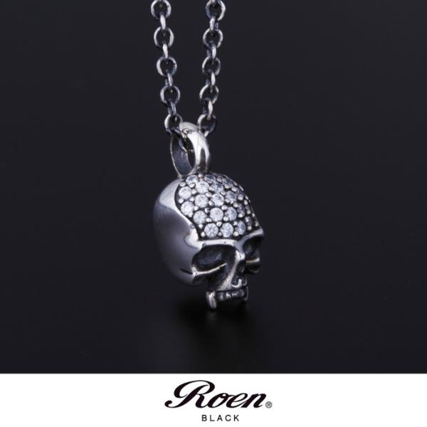 ロエンブラック Roen BLACK シルバー ジルコニアパヴェ スカルペンダント ネックレス