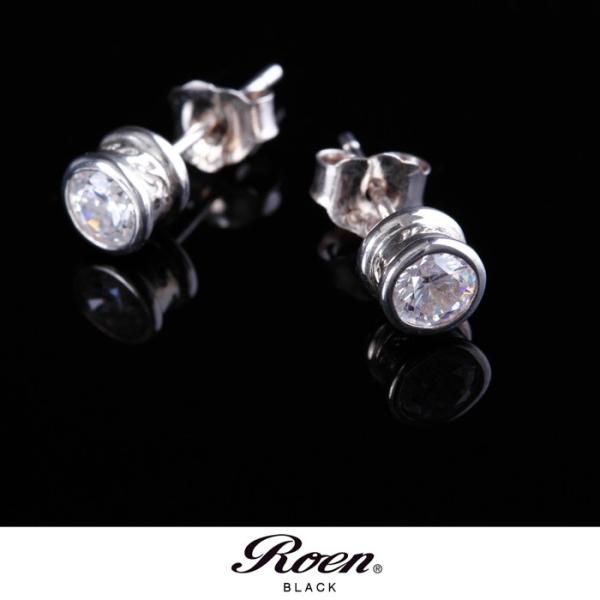 Roen BLACK ロエンブラック ジルコニアスタッドピアス シルバー クリア
