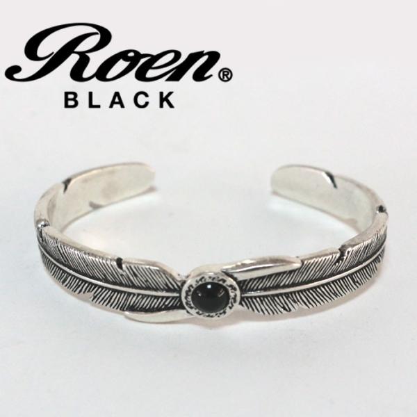 Roen BLACK ロエンブラック フェザーバングル オニキス ブレスレット ro-301 シルバ...