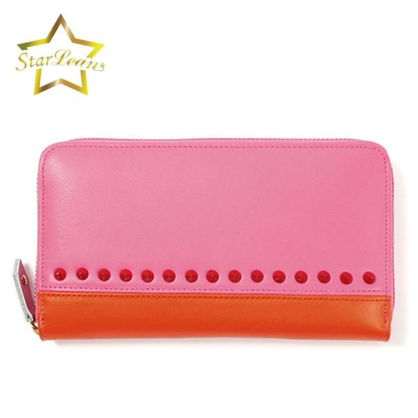スターリアン 財布 StarLean スタッズラウンドファスナー長財布 財布 オレンジ ピンク ウォ...