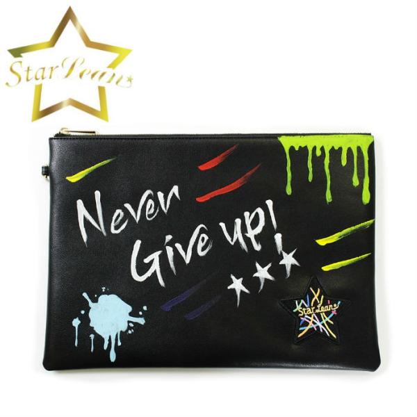 スターリアン StarLean  ペイント加工カラフルラインスター刺繍クラッチバッグ バッグ カスタ...