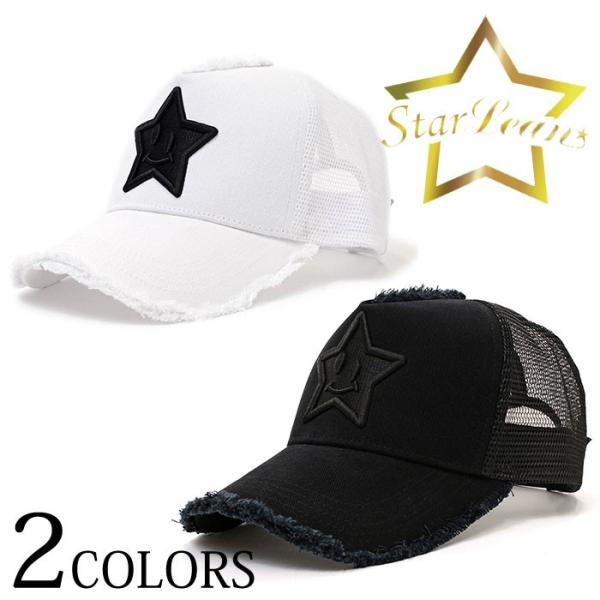 スターリアンStarLeanスマイルスター刺繍メッシュキャップ BLACK キャップ 帽子