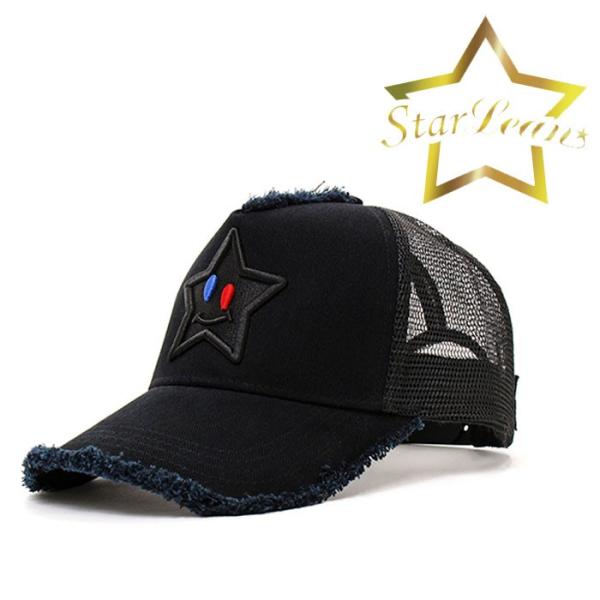 【スターリアン】StarLeanスマイルスター刺繍メッシュキャップ(BLUE×RED) キャップ 帽...