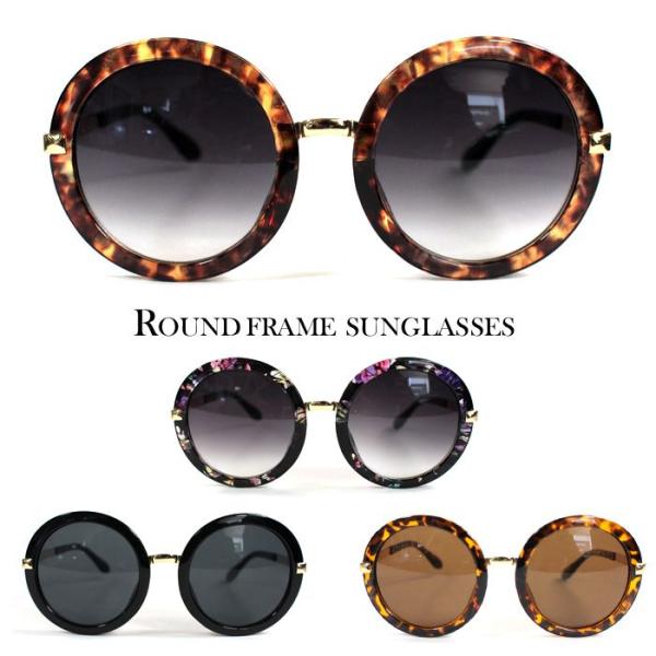 ラウンドデザインサングラス ビッグフレーム 丸型 大きめ レディース メンズ 紫外線 UV ゴールド...