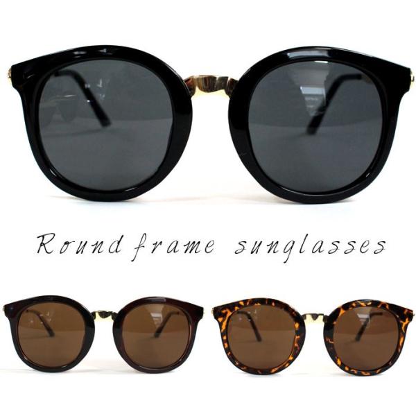 ラウンドデザインゴールドフレームサングラス レディース メンズ 紫外線 UV 大きめ 丸型