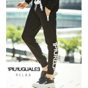 1PIU1UGUALE3 RELAX 縦ロゴスウェットロングパンツ ブラック ウノピゥ