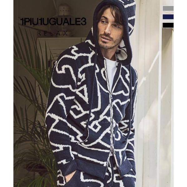 1PIU1UGUALE3 RELAX ウノピゥウノウグァーレトレ ビッグロゴ総柄ニットパーカー メン...