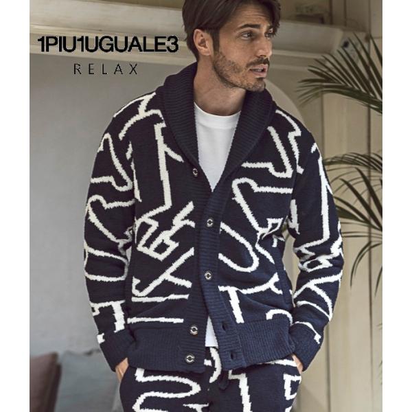 1PIU1UGUALE3 RELAX ウノピゥウノウグァーレトレ ビッグロゴ総柄ニットショールカーデ...