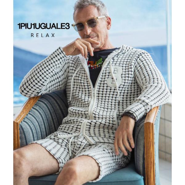 1PIU1UGUALE3 RELAX ウノピゥウノウグァーレトレ 3ロゴビッグワッフルジップパーカー...