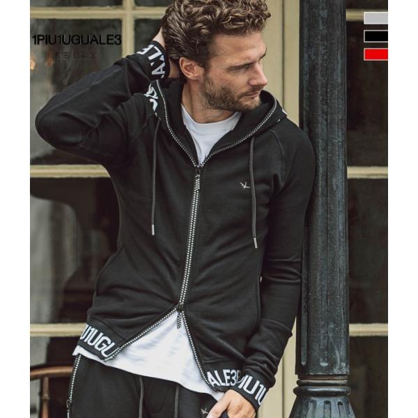 1PIU1UGUALE3 RELAX ウノピゥウノウグァーレトレ リブロゴパーカー メンズ フーディ...