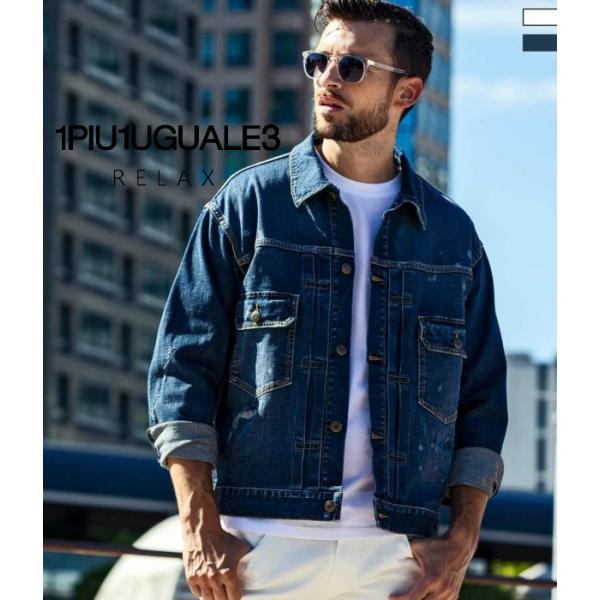 1PIU1UGUALE3 RELAX ウノピゥウノウグァーレトレ リラックス ダメージデニムジャケッ...