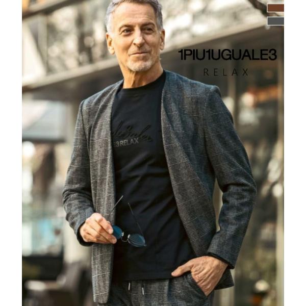 1PIU1UGUALE3 RELAX ウノピゥウノウグァーレトレ リラックス グレンチェックノーカラ...