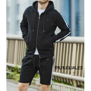 1PIU1UGUALE3 RELAX　セットアップ　パーカー　ハーフパンツ　M 1PIU1UGUALE3 RELAX セットアップ ジャージ サイドラインジップ