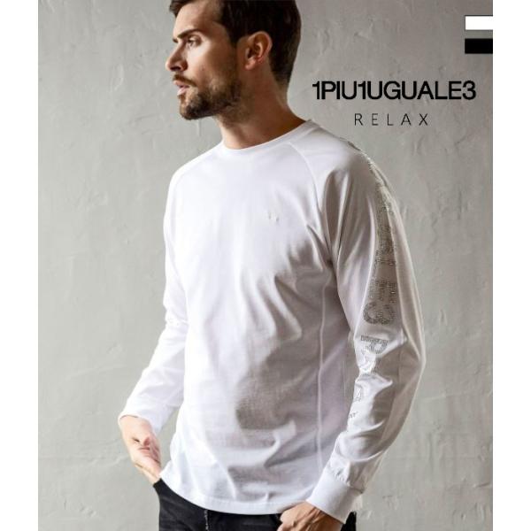 1PIU1UGUALE3 RELAX ウノピゥウノウグァーレトレ リラックス ラインストーンロゴTシ...