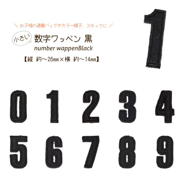 どれでも5枚以上でメール便送料無料！アイロンで簡単貼り付け♪【ワッペン市場】ワッペン 黒 小さい数字...