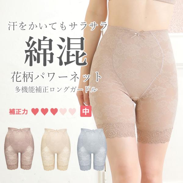 【50％OFF】綿混花柄パワーネット ロングガードル　タムラ 補正下着 ミディアム補正 YTJ07[...