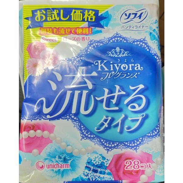 Kiyora フレグランス 流せるタイプ 28枚入　Sweet ローズの香り　ソフィ パンティライナ...