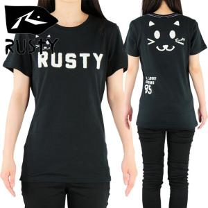 RUSTY レディース ネコちゃん柄Tシャツ ラスティー Tシャツ ブラック ネコちゃん レディースTシャツ 937510