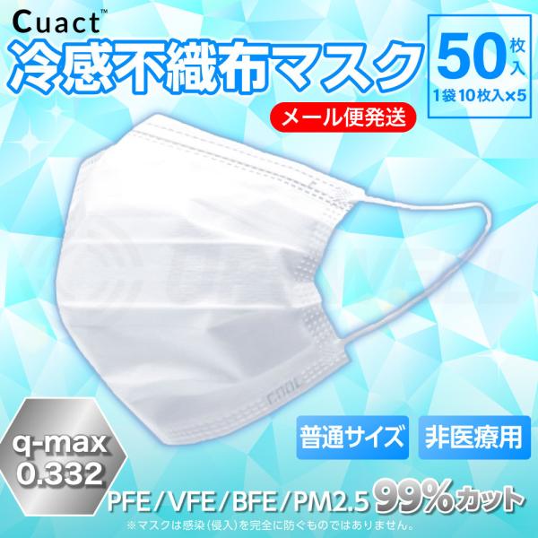 マスク 冷感 不織布 50枚 ふつう 白 人気 メール便対応 接触冷感 夏 メンズ 女性 大人 ツル...