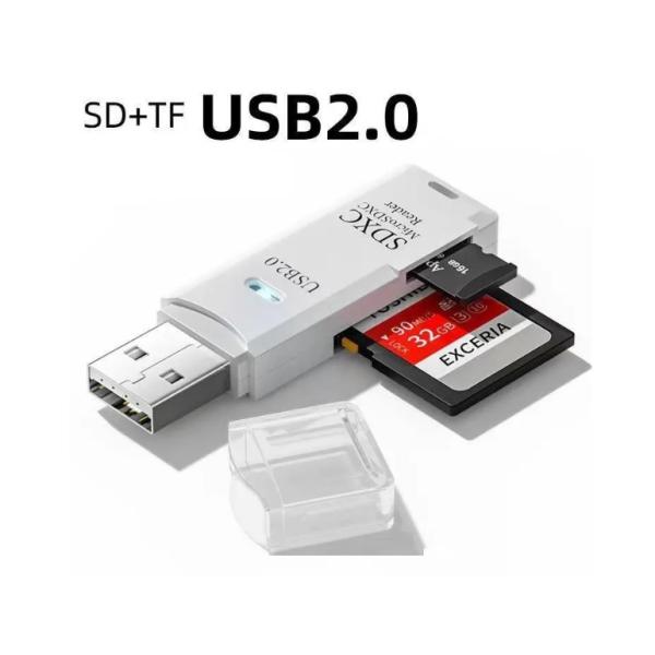 USB2.0 カードリーダー SDカード TFカード対応 二合一 白色 高速転送 パソコン ノートP...
