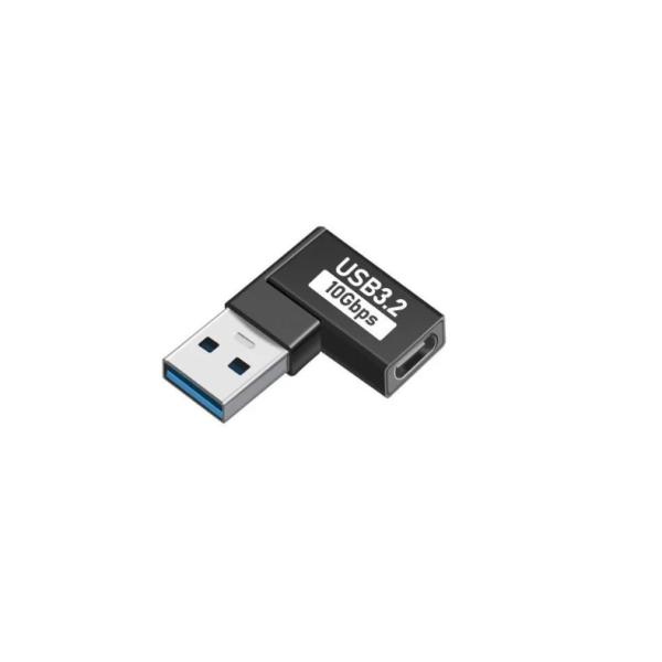 USB3.2 L字型変換アダプター Aオス-Type-Cメス 10Gbps高速転送 OTG対応 PD...